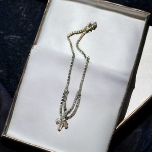 Vintage Rhinestone Necklace Signed Carol Deb V Drop Emerald Cut Cocktail Jewelry